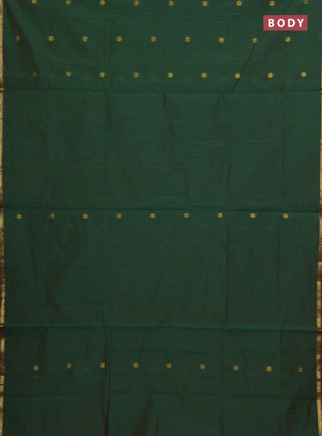 Semi maheswari cotton saree light green and red with zari woven buttas and small zari woven border