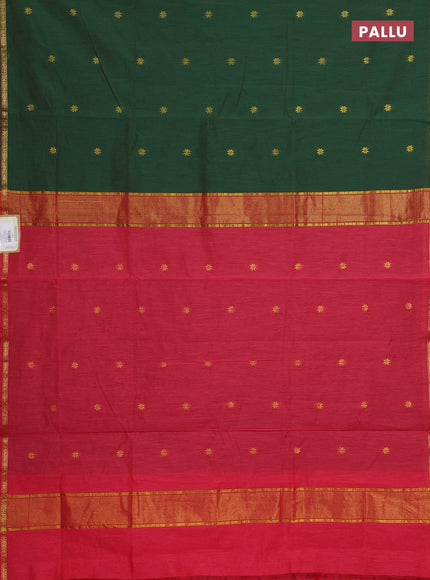 Semi maheswari cotton saree light green and red with zari woven buttas and small zari woven border