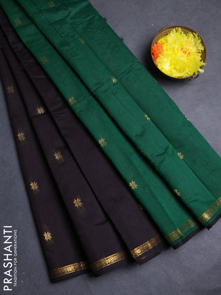 Semi maheswari cotton saree coffee brown and green with zari woven buttas and small zari woven border