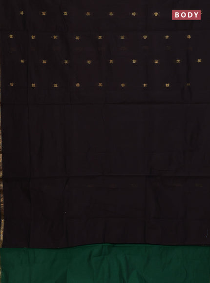 Semi maheswari cotton saree coffee brown and green with zari woven buttas and small zari woven border