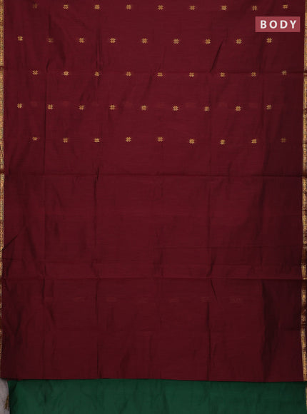 Semi maheswari cotton saree deep maron and green with zari woven buttas and small zari woven border