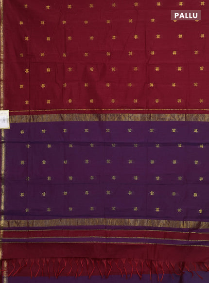 Semi maheswari cotton saree deep maroon and deep purple with zari woven buttas and small zari woven border