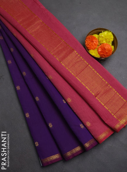 Semi maheswari cotton saree deep violet and maroon with zari woven buttas and small zari woven border