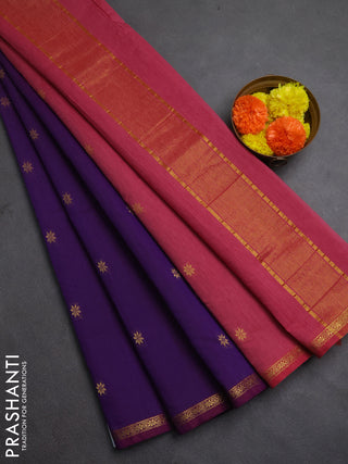 Semi maheswari cotton saree deep violet and maroon with zari woven buttas and small zari woven border