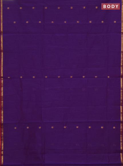 Semi maheswari cotton saree deep violet and maroon with zari woven buttas and small zari woven border
