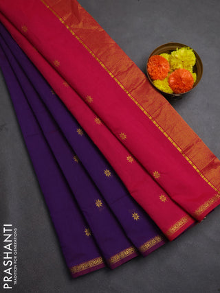 Semi maheswari cotton saree deep purple and pink with zari woven buttas and small zari woven border