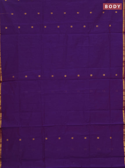 Semi maheswari cotton saree deep purple and pink with zari woven buttas and small zari woven border