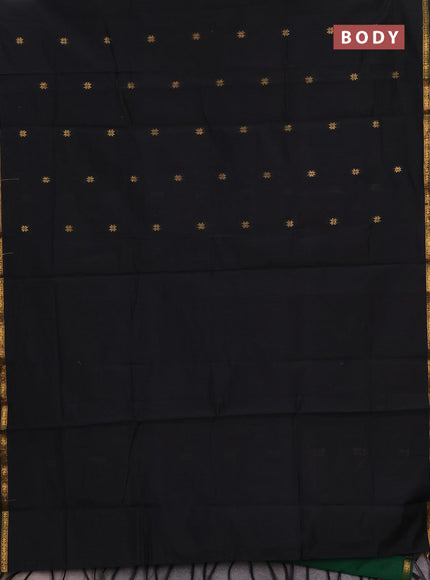 Semi maheswari cotton saree black and green with zari woven buttas and small zari woven border