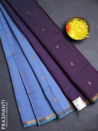 Semi maheswari cotton saree blue and purple with zari woven buttas and small zari woven border