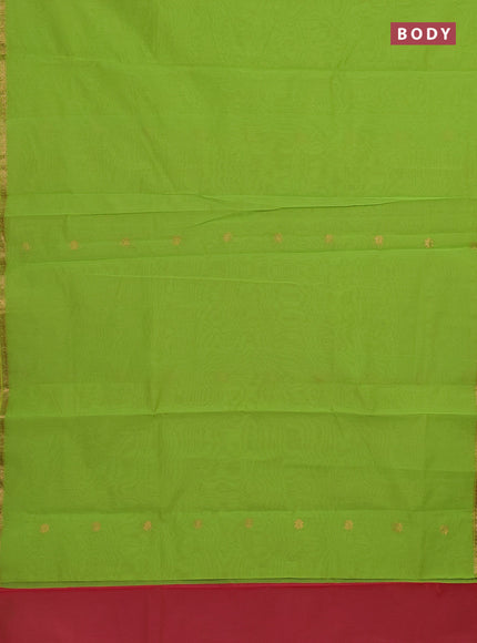 Semi maheswari cotton saree fluorescent green and pink with zari woven buttas and small zari woven border