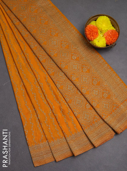 Banarasi semi crepe saree mango yellow with allover geometric weaves and woven border