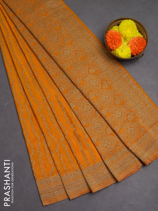 Banarasi semi crepe saree mango yellow with allover geometric weaves and woven border