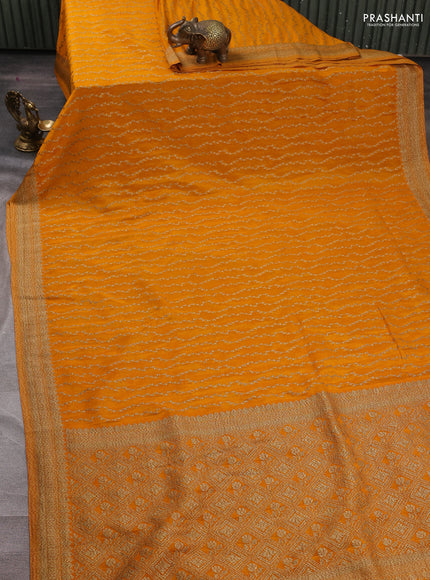 Banarasi semi crepe saree mango yellow with allover geometric weaves and woven border