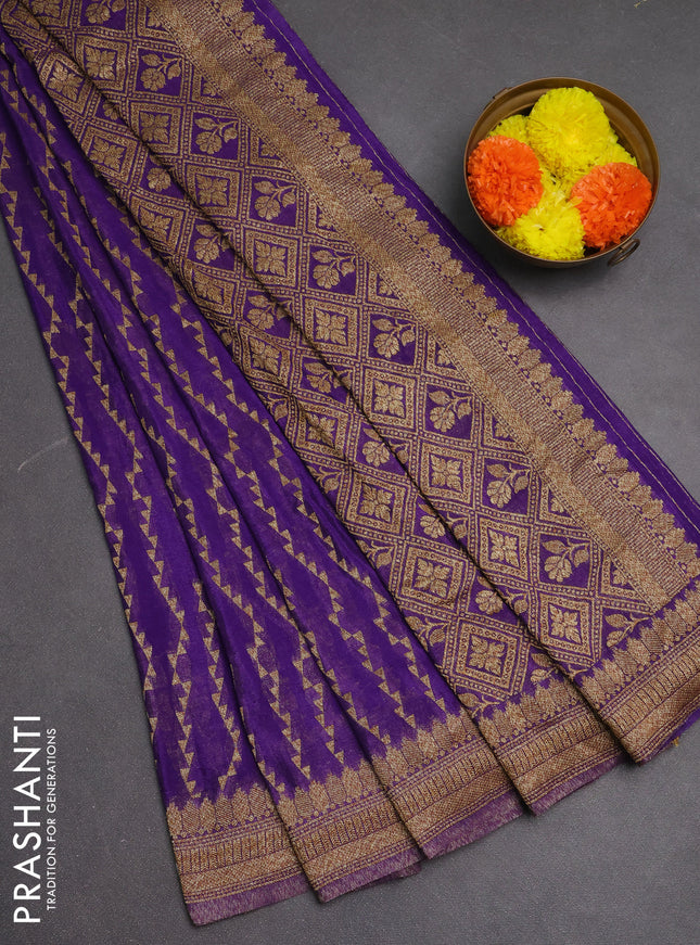 Banarasi semi crepe saree violet with allover geometric weaves and woven border