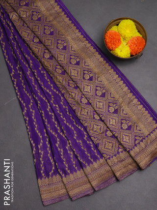 Banarasi semi crepe saree violet with allover geometric weaves and woven border