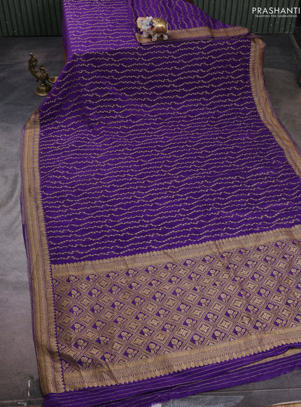 Banarasi semi crepe saree violet with allover geometric weaves and woven border