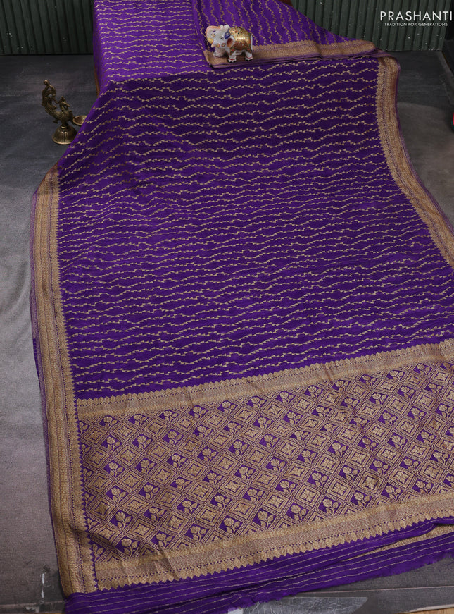 Banarasi semi crepe saree violet with allover geometric weaves and woven border