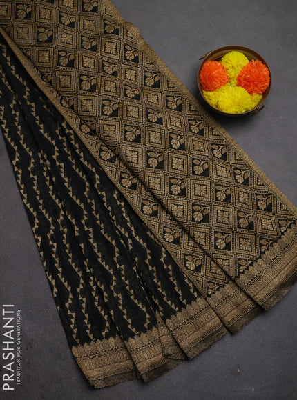 Banarasi semi crepe saree black with allover geometric weaves and woven border