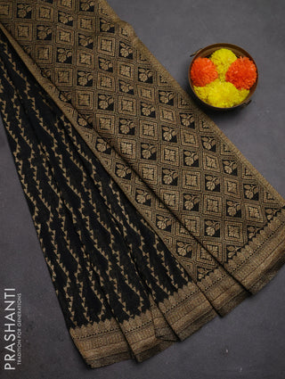 Banarasi semi crepe saree black with allover geometric weaves and woven border