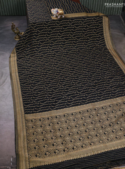 Banarasi semi crepe saree black with allover geometric weaves and woven border