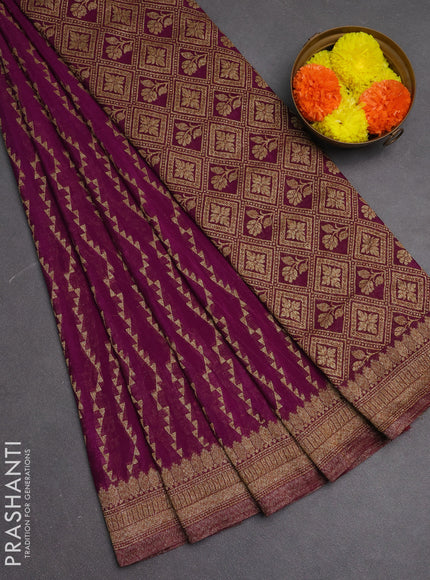 Banarasi semi crepe saree purple with allover geometric weaves and woven border