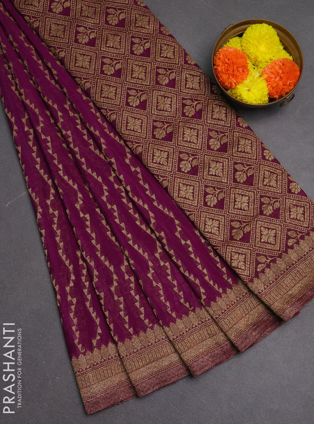 Banarasi semi crepe saree purple with allover geometric weaves and woven border