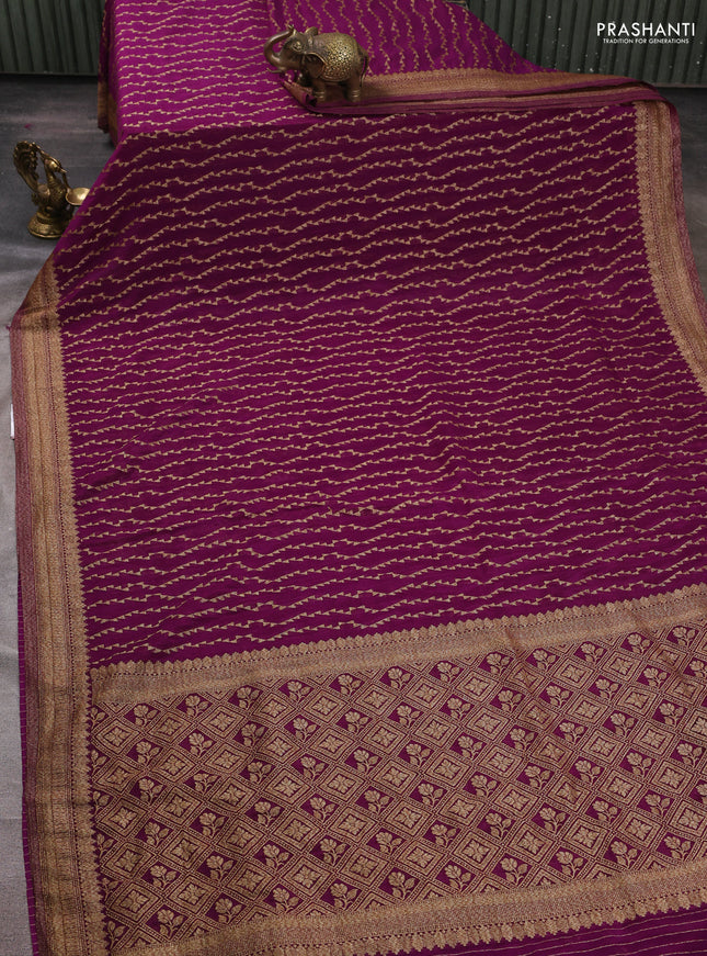 Banarasi semi crepe saree purple with allover geometric weaves and woven border