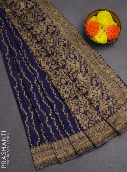 Banarasi semi crepe saree navy blue with allover geometric weaves and woven border