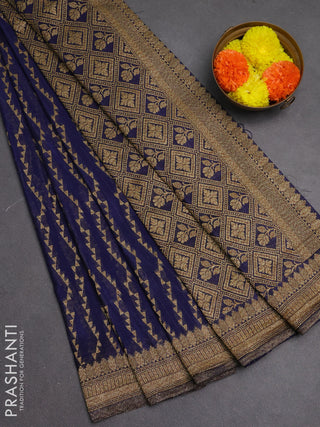 Banarasi semi crepe saree navy blue with allover geometric weaves and woven border