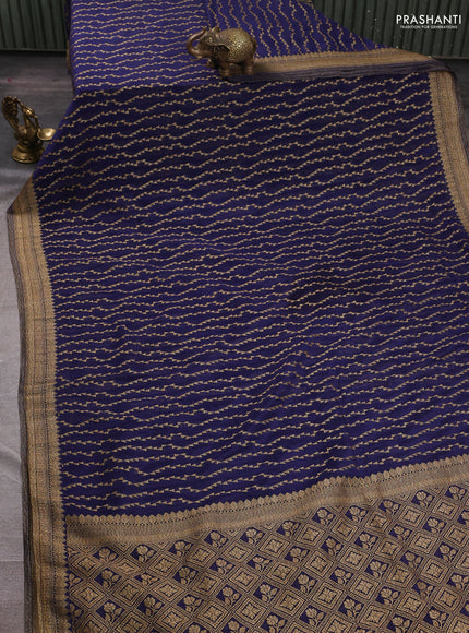 Banarasi semi crepe saree navy blue with allover geometric weaves and woven border