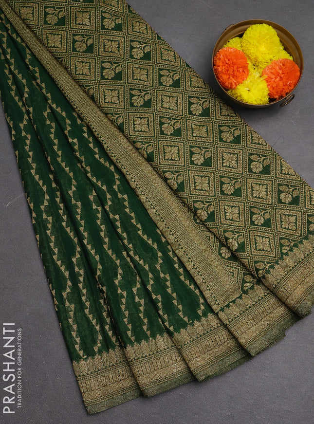 Banarasi semi crepe saree green with allover geometric weaves and woven border