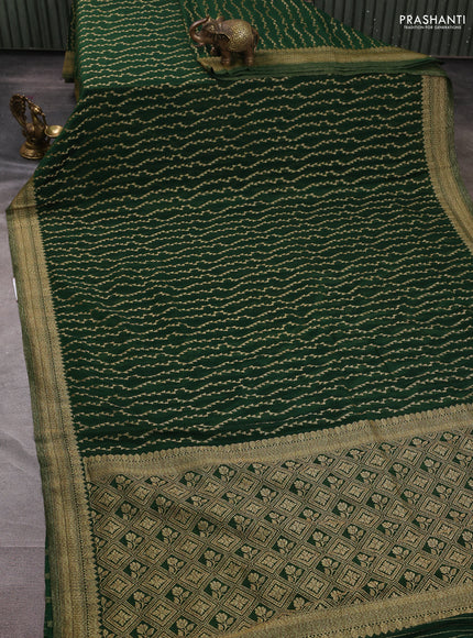 Banarasi semi crepe saree green with allover geometric weaves and woven border