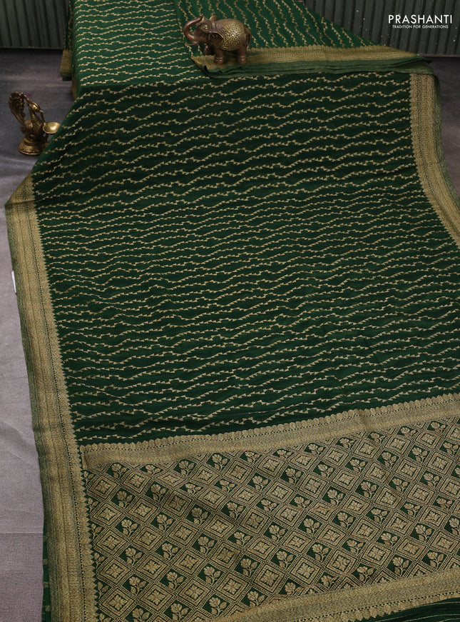 Banarasi semi crepe saree green with allover geometric weaves and woven border