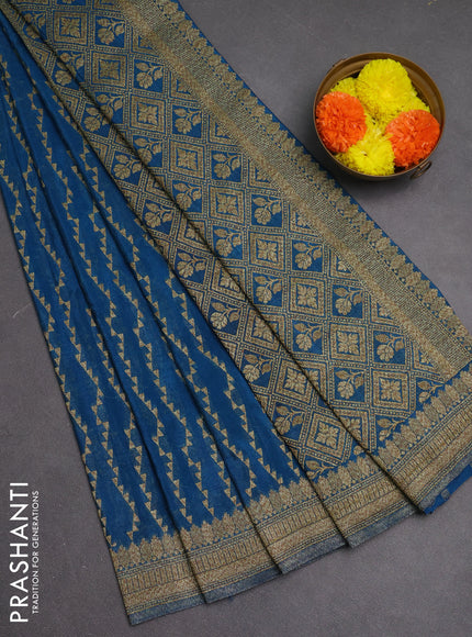 Banarasi semi crepe saree cs blue with allover geometric weaves and woven border