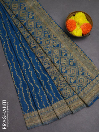 Banarasi semi crepe saree cs blue with allover geometric weaves and woven border