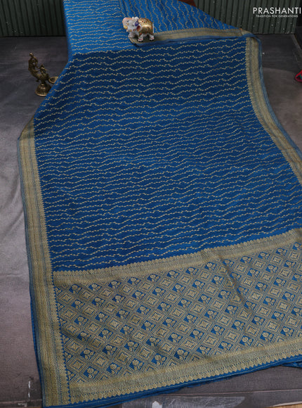 Banarasi semi crepe saree cs blue with allover geometric weaves and woven border