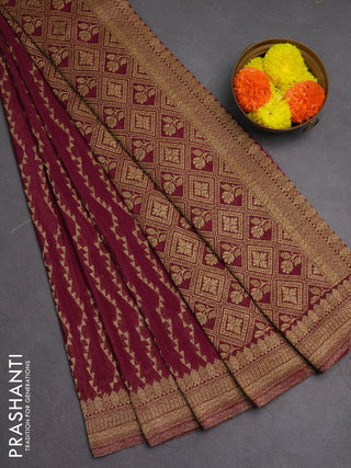 Banarasi semi crepe saree wine shade with allover geometric weaves and woven border