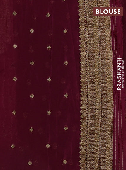 Banarasi semi crepe saree wine shade with allover geometric weaves and woven border