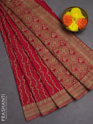 Banarasi semi crepe saree red with allover geometric weaves and woven border