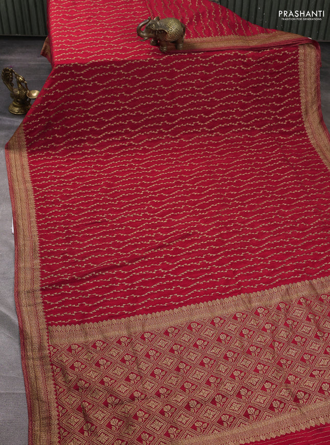 Banarasi semi crepe saree red with allover geometric weaves and woven border