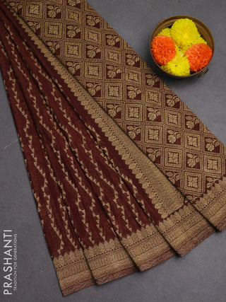 Banarasi semi crepe saree coffee brown with allover geometric weaves and woven border