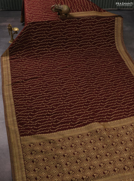 Banarasi semi crepe saree coffee brown with allover geometric weaves and woven border