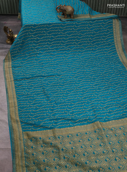 Banarasi semi crepe saree teal blue with allover geometric weaves and woven border