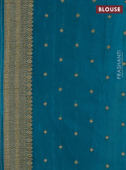 Banarasi semi crepe saree teal blue with allover geometric weaves and woven border