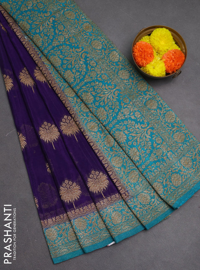 Banarasi semi crepe saree violet and teal blue with woven buttas and woven border