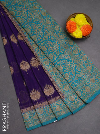 Banarasi semi crepe saree violet and teal blue with woven buttas and woven border
