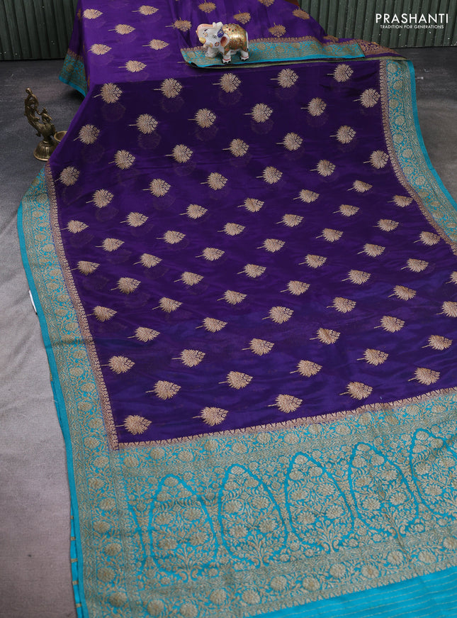 Banarasi semi crepe saree violet and teal blue with woven buttas and woven border