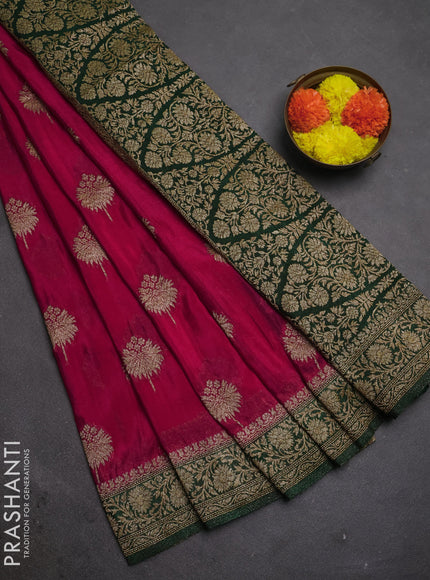 Banarasi semi crepe saree pink and green with woven buttas and woven border