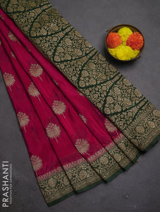 Banarasi semi crepe saree pink and green with woven buttas and woven border