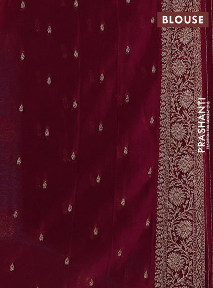 Banarasi semi crepe saree teal blue and dark pink with woven buttas and woven border